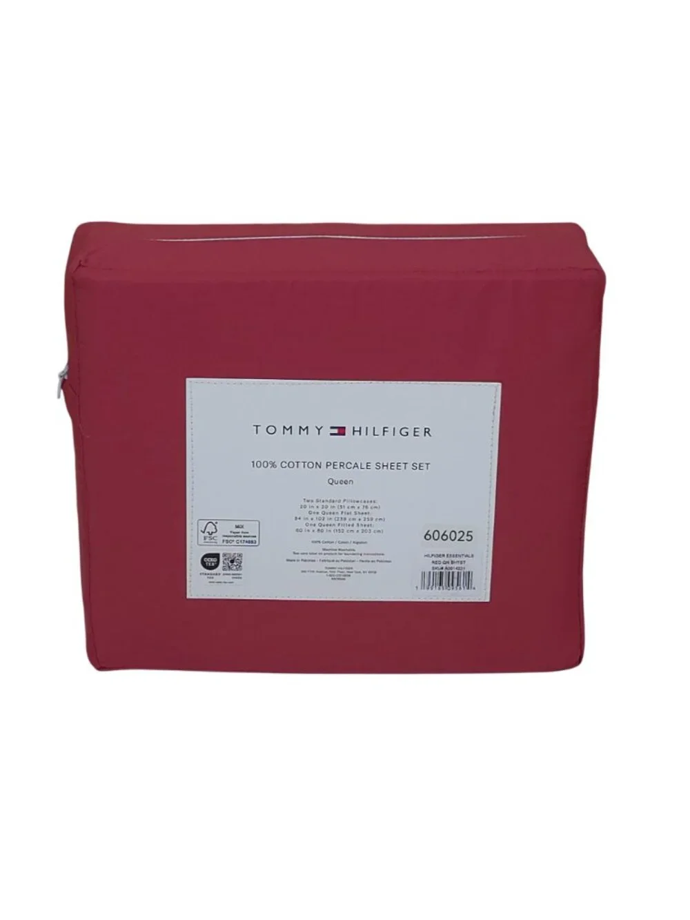 Tommy Hilfiger 100% Cotton Percale Queen Sheet Set Red Hilfiger Essentials